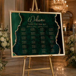 Póster Bienvenida de Boda con Guión de Oro de Ágata Verde