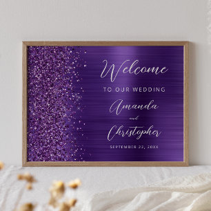 Póster Bienvenida de Boda con Letra Brillante Glam Purpur