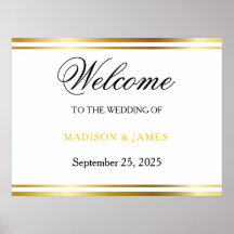 Bienvenida de boda con letra dorada elegante moder