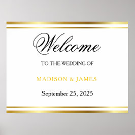 Póster Bienvenida de boda con letra dorada elegante moder