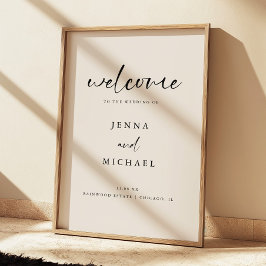 Póster Bienvenida de Boda con Letra Script Beige Claro Mo