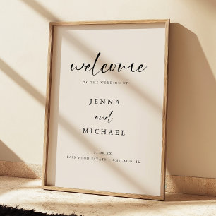 Póster Bienvenida de Boda con Letra Script Beige Claro Mo