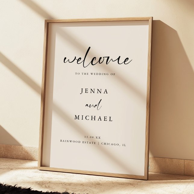 Póster Bienvenida de Boda con Letra Script Beige Claro Mo (Subido por el creador)