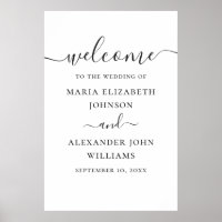 Bienvenida de boda con letra script simple en blan