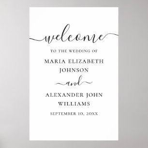 Póster Bienvenida de boda con letra script simple en blan