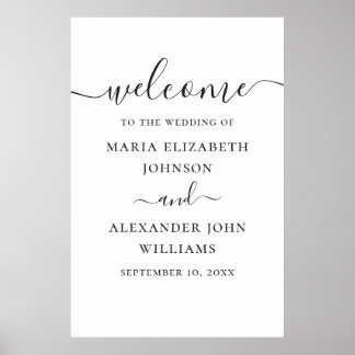 Póster Bienvenida de boda con letra script simple en blan