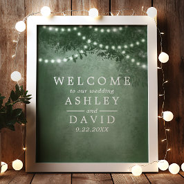Póster Bienvenida de boda con luces de árbol rústicas