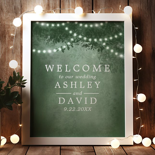 Póster Bienvenida de boda con luces de árbol rústicas (Subido por el creador)