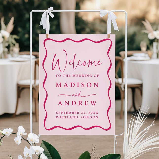 Póster Bienvenida de Boda con Marco Ondulado Rosa Moderno (Subido por el creador)