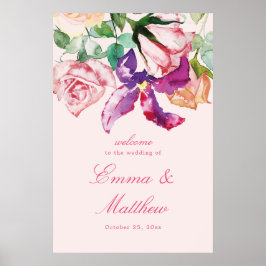 Póster Bienvenida de Boda con Maximalismo Floral en Acuar
