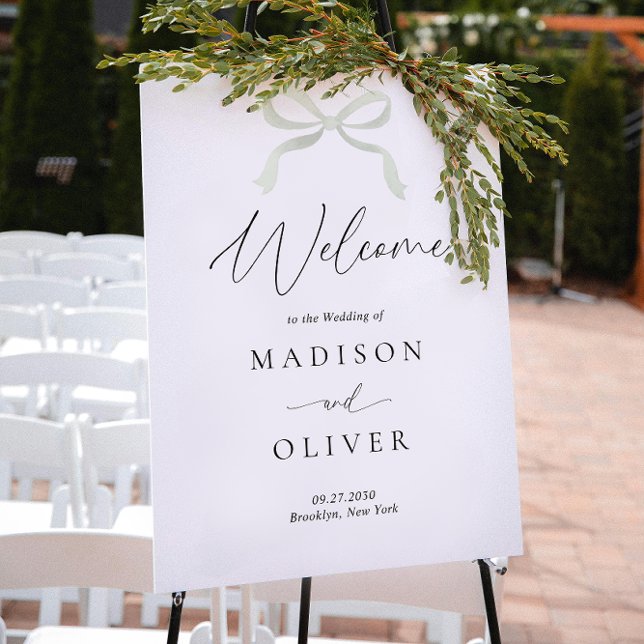 Póster Bienvenida de Boda con Moño Verde Salvia Moderno (Subido por el creador)
