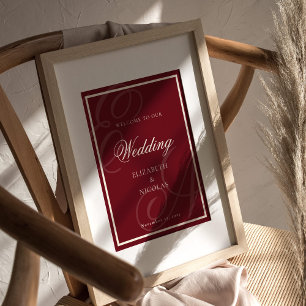 Póster Bienvenida de Boda con Monograma de Dinero Antiguo