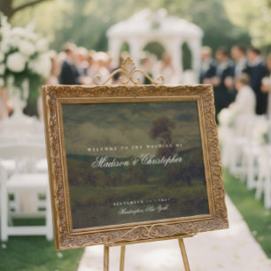 Póster Bienvenida de Boda con Pintura de Paisaje Vintage