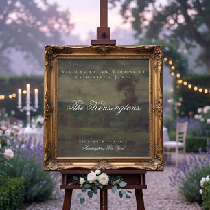 Póster Bienvenida de boda con pintura de paisaje vintage
