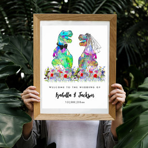 Póster Bienvenida de boda con tema de dinosaurios