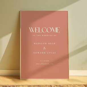 Póster Bienvenida de boda con tipografía negrita rosa pol