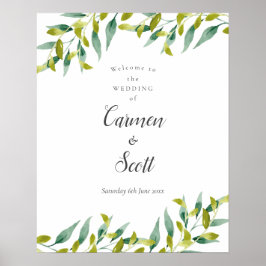 Póster Bienvenida de boda con vegetación de eucalipto de