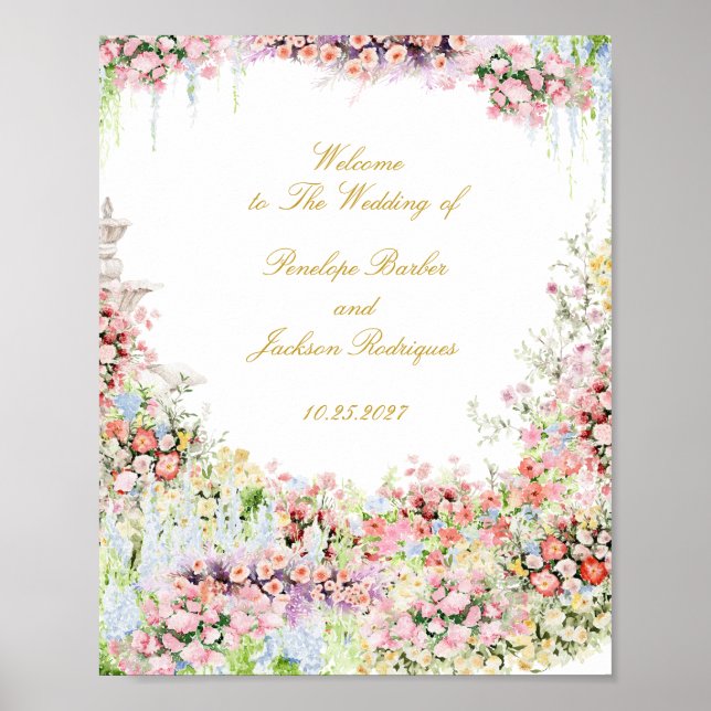 Póster bienvenida de boda de château de jardín francés fl (Frente)