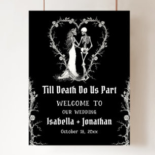 Póster Bienvenida de boda de esqueleto de Halloween gótic