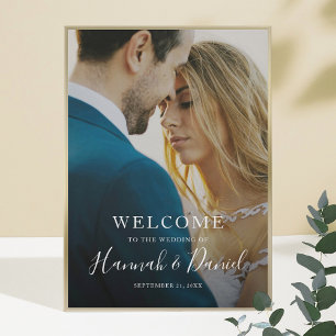 Póster Bienvenida de Boda de Foto Moderna Blanca Capricho