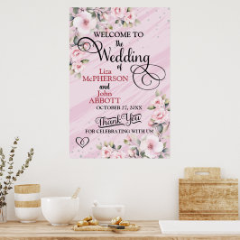 Póster Bienvenida de boda de Hibisco rosado glaseado