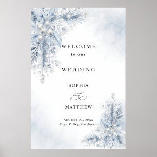 Póster Bienvenida de Boda de Invierno con Bayas Blancas C