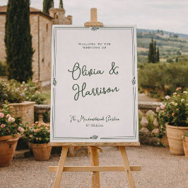 Póster Bienvenida de boda de jardín de rama de olivo verd