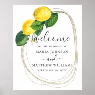 Póster Bienvenida de boda de limón cítrico floral acuarel