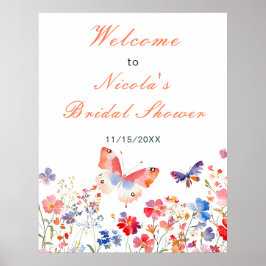 Póster Bienvenida de boda de mariposa de verano floral