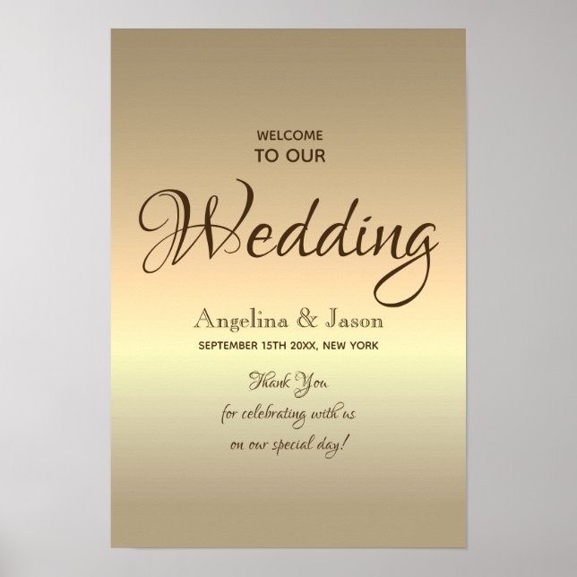 Póster Bienvenida de boda de oro simple (Frente)