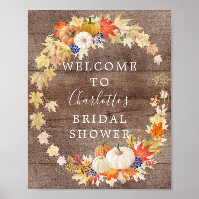 Póster Bienvenida de Boda de Otoño Calabazas Rústicas (Frente)