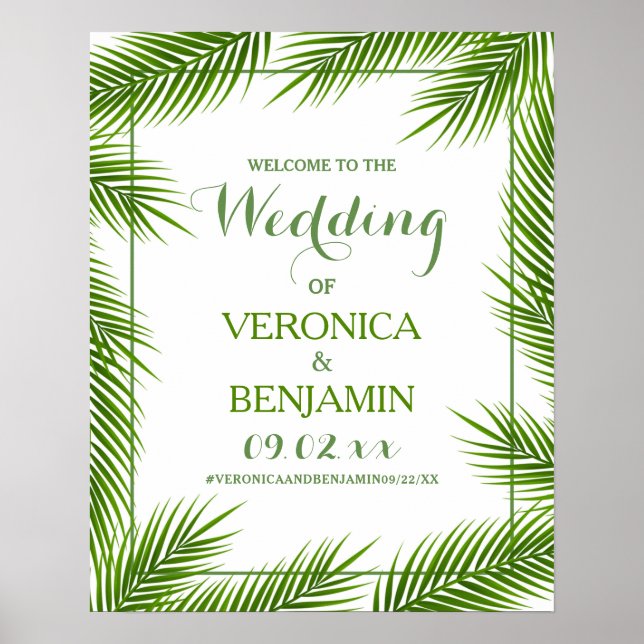 Póster Bienvenida de Boda de Palm Leaves Tropicales (Frente)