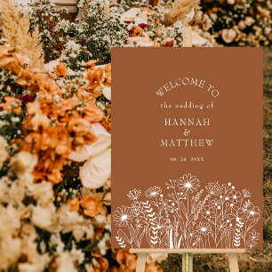 Póster Bienvenida de boda de terracota boho flor silvestr