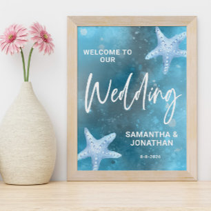 Póster Bienvenida de Boda del Mar Azul Profundo