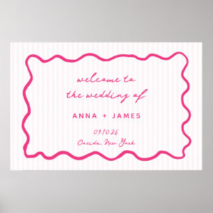 Póster Bienvenida de Boda Dibujada a Mano Rosa Caprichosa