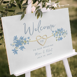 Póster Bienvenida de Boda Floral Azul Polvoriento