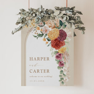 Póster Bienvenida de Boda Floral Boho Tropical Rústica
