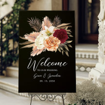 Bienvenida de Boda Floral Burgundy Romántica