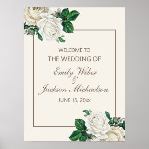 Póster Bienvenida de boda floral crema blanco marfil vint