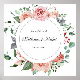 Póster bienvenida de boda floral elegante con flores de m