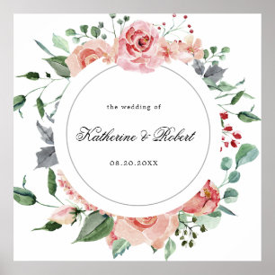 Póster bienvenida de boda floral elegante con flores de m