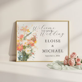 Póster Bienvenida de Boda Floral Pintada con Rubor Románt