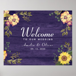 Póster Bienvenida de boda floral púrpura