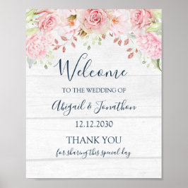 Póster Bienvenida de boda floral rosa rústica de primaver