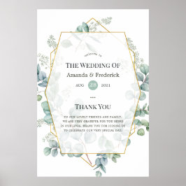 Póster Bienvenida de boda geométrica de eucalipto acuarel