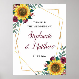 Póster Bienvenida de boda geométrica de girasol rosa de B