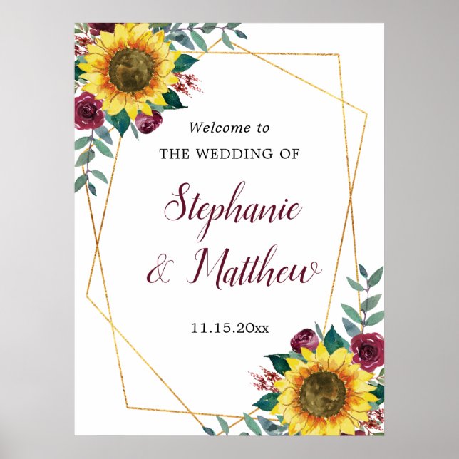 Póster Bienvenida de boda geométrica de girasol rosa de B (Frente)