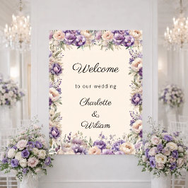 Póster Bienvenida de boda lavanda champán crema
