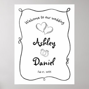 Póster Bienvenida de Boda Minimalista en Negro y Blanco c