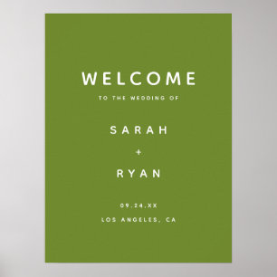 Póster Bienvenida de Boda Minimalista Moderna en Verde Ol